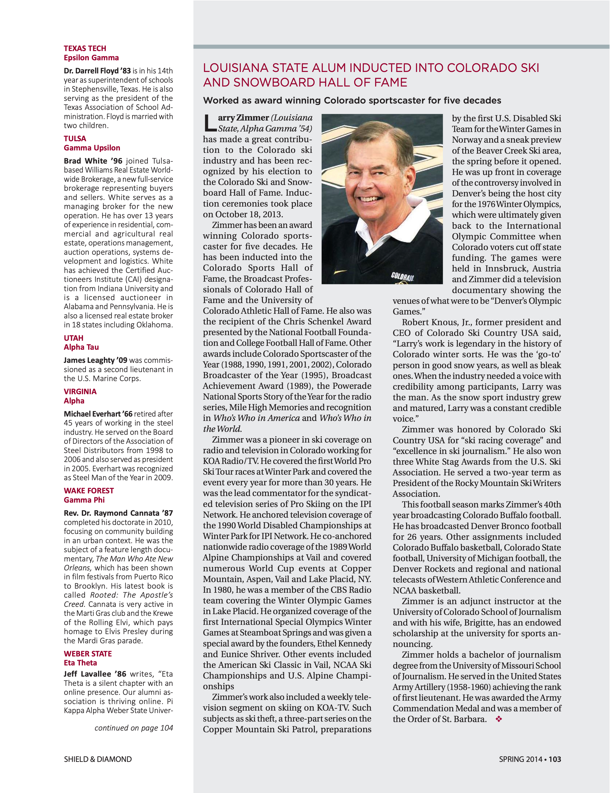 Louisiana State Alum inducted into Colorado Ski and Snowboard Hall of Fame